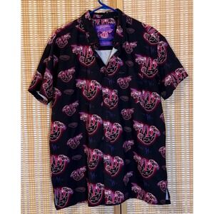 Retro Rifle Slow N Steady Sloth RPG Button Down Shirt Mens XL Black Neon Pink